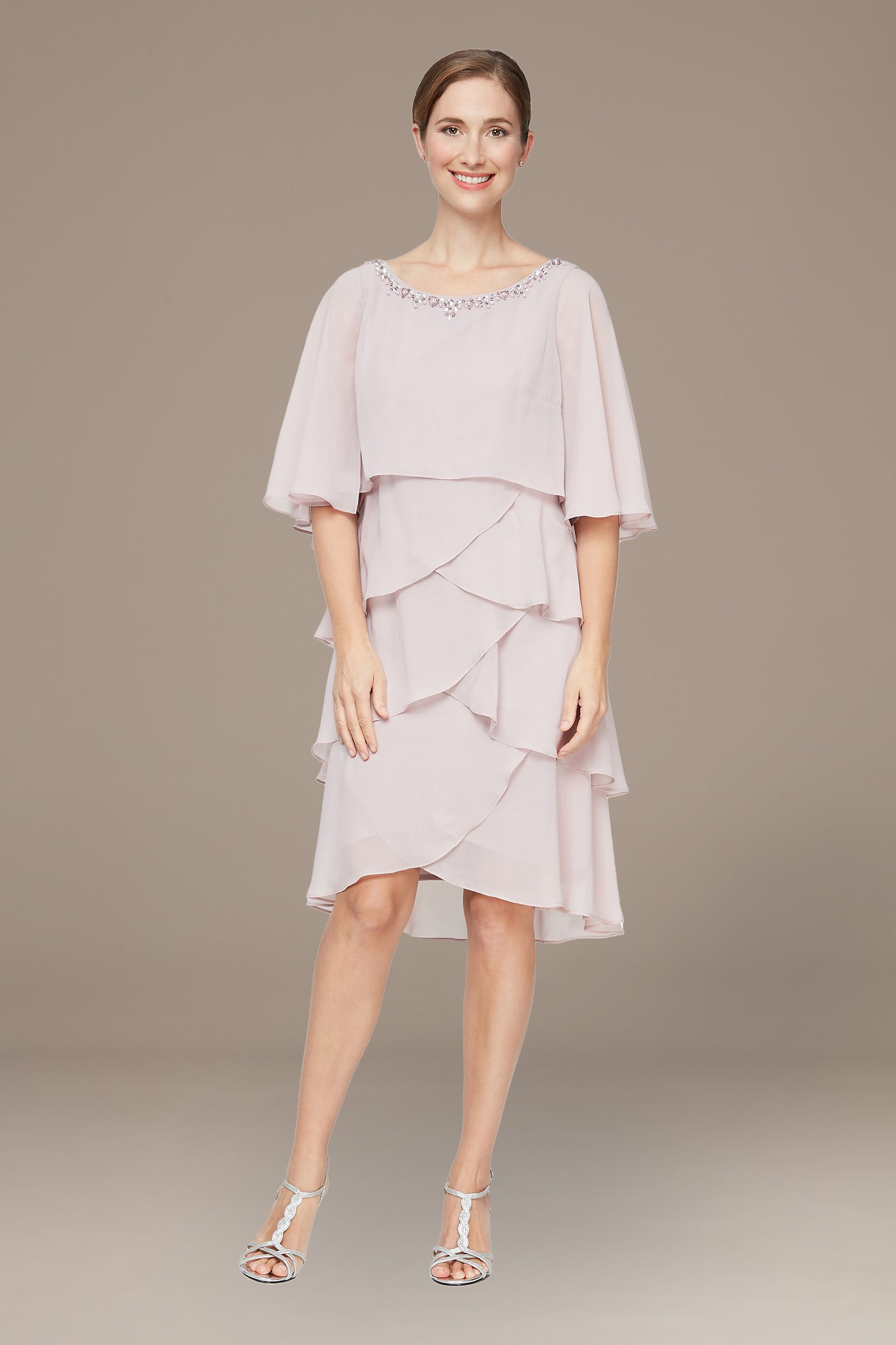 Short Chiffon Cape Dress with Necklace Collar | David's Bridal